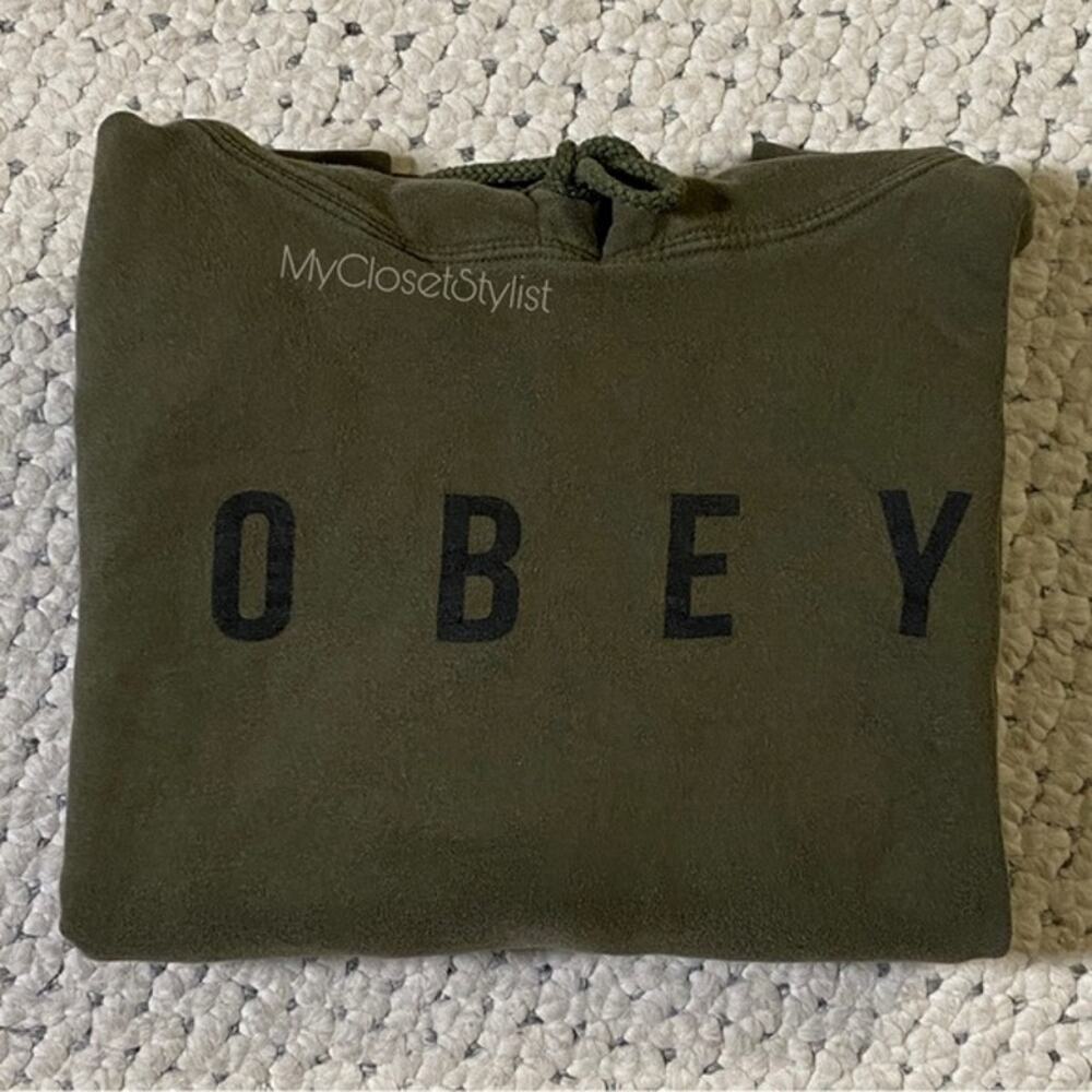 OBEY Signature Mens Logo Hoodie Sweatshirt! Medium loden green black - Picture 5 of 8